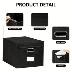 Linen File Box with Lid, Collapsible File Organizer