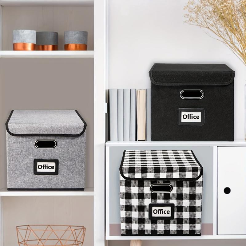 Linen File Box with Lid, Collapsible File Organizer