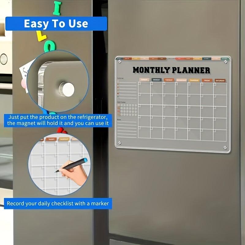 Acrylic Partition Refrigerator w/ Magnetic Planner & Markers