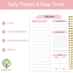 Trees Daily Planner Notebook Top 3 Priorities Daily Schedule Meal Pl