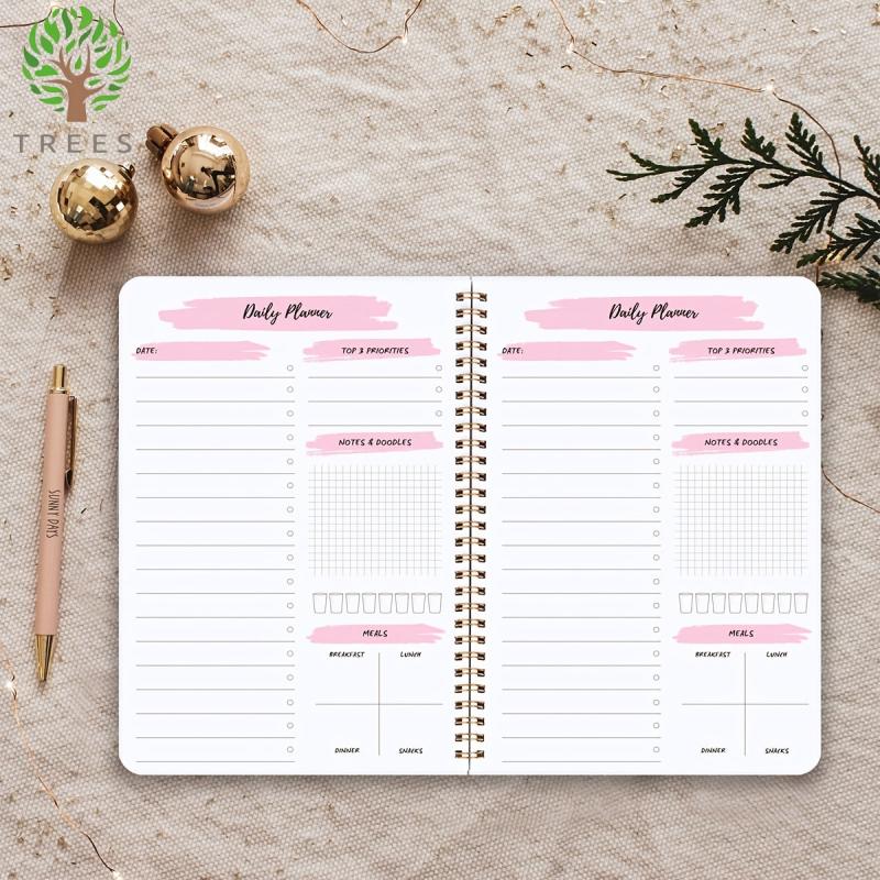 Trees Daily Planner Notebook Top 3 Priorities Daily Schedule Meal Pl