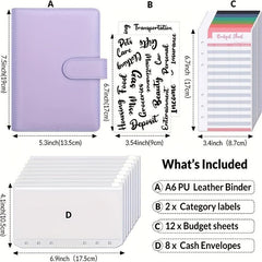 23pcs A6 Leather Notebook with 8 Zipper Pockets Detachable Label Handbook