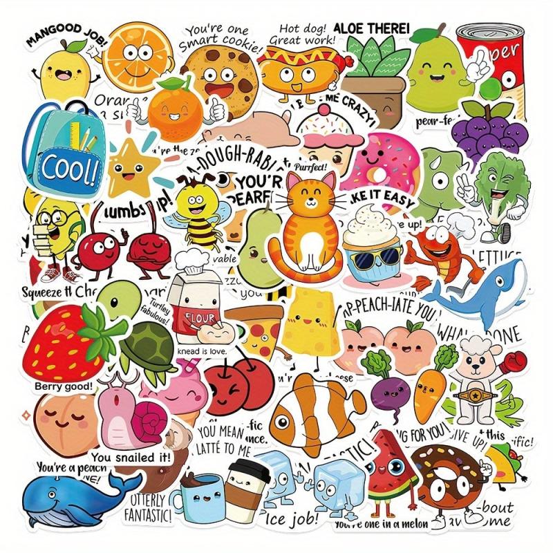 50pcs Mixed Animals And Plants Waterproof Stickers for Teachers