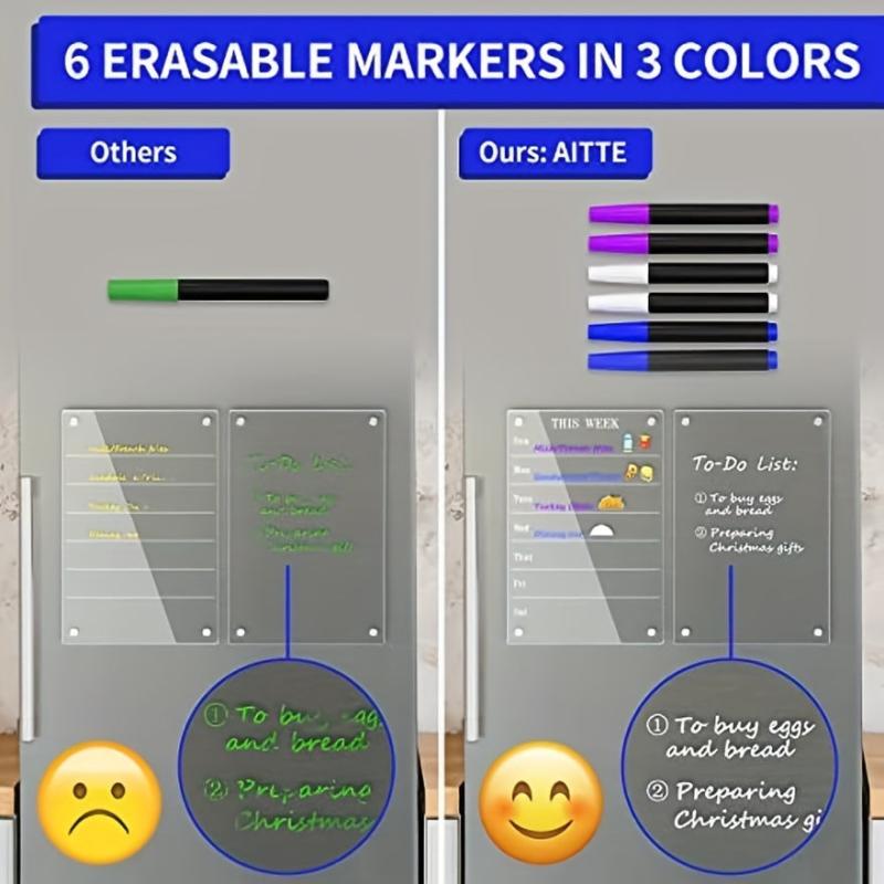 Acrylic Magnetic Meal Planner Fridge Set Dry Erase Board Calendar Memo Reusable