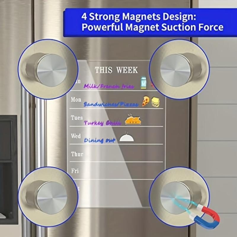 Acrylic Magnetic Meal Planner Fridge Set Dry Erase Board Calendar Memo Reusable