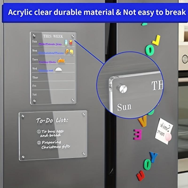 Acrylic Magnetic Meal Planner Fridge Set Dry Erase Board Calendar Memo Reusable