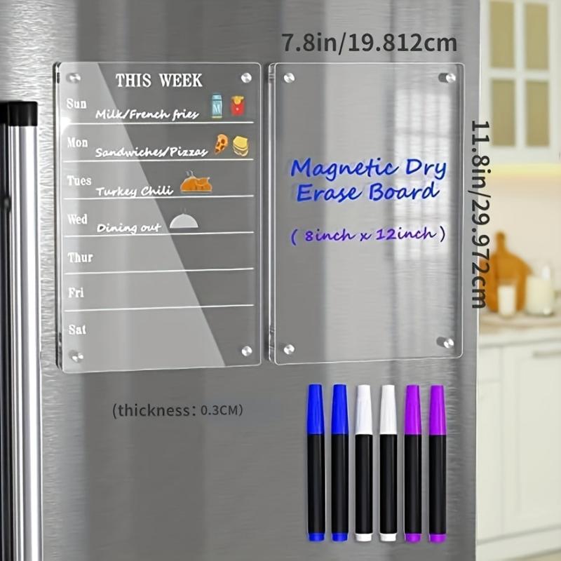Acrylic Magnetic Meal Planner Fridge Set Dry Erase Board Calendar Memo Reusable
