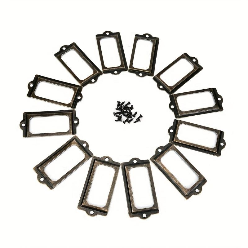 20pcs Antique Brass Drawer Metal Labels Pull Frame Handle File Name Card Holders