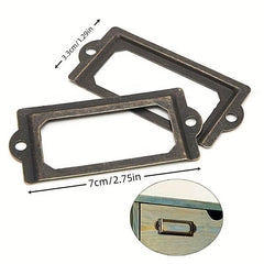 20pcs Antique Brass Drawer Metal Labels Pull Frame Handle File Name Card Holders