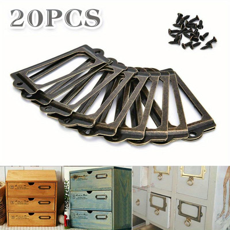 20pcs Antique Brass Drawer Metal Labels Pull Frame Handle File Name Card Holders