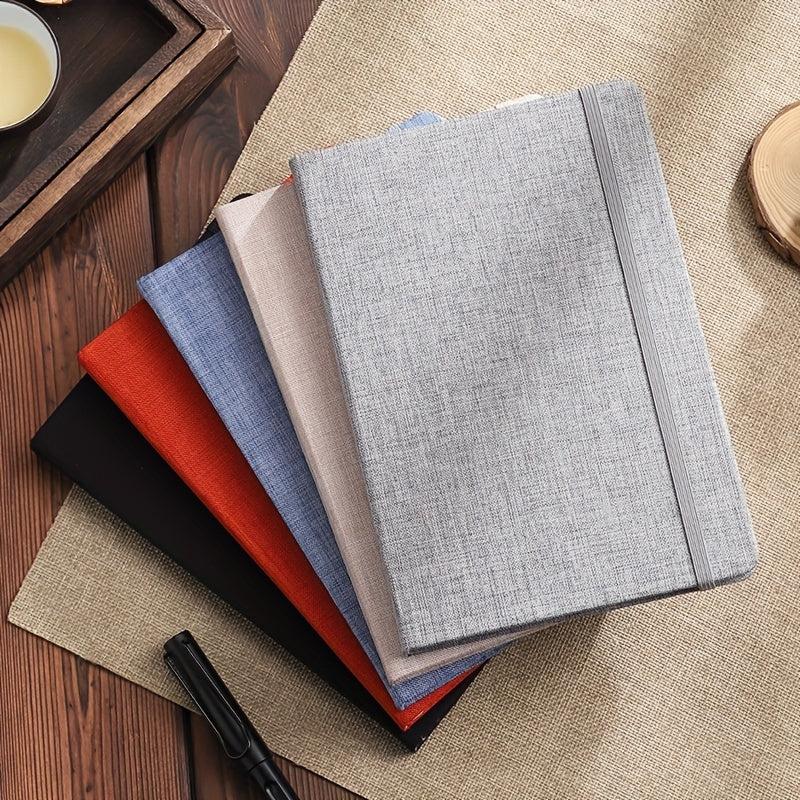Hard Leather Office Notebook with Elastic Band & Cloth Surface