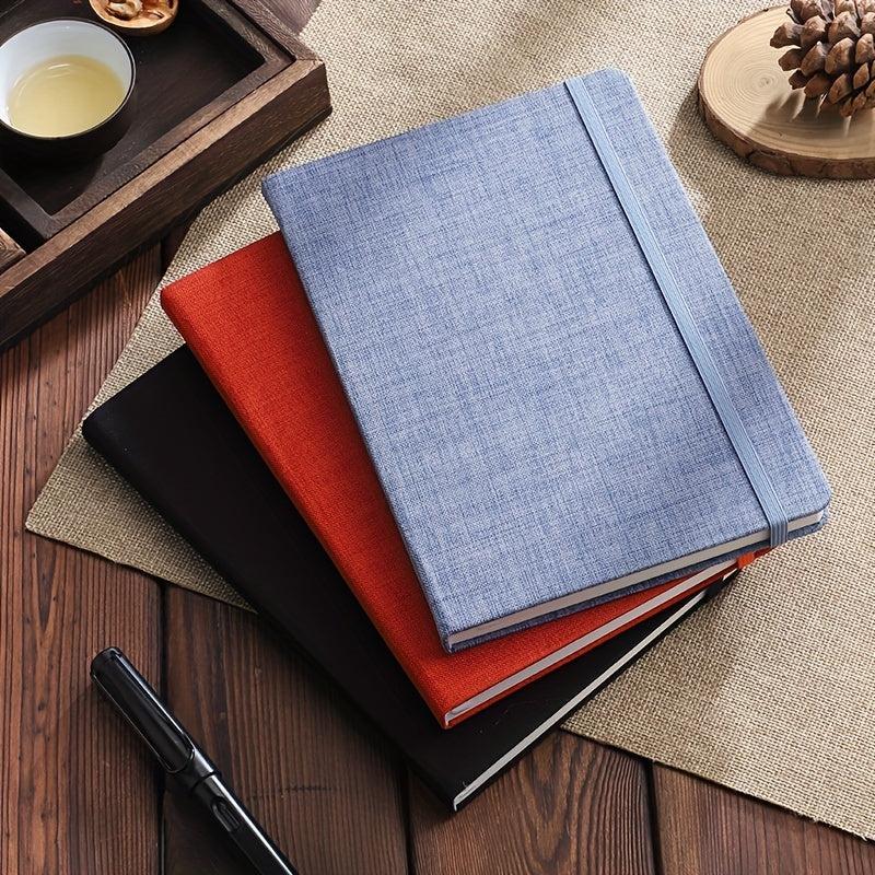 Hard Leather Office Notebook with Elastic Band & Cloth Surface