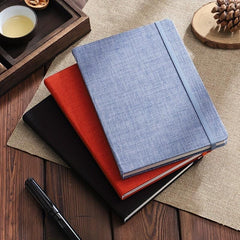 Hard Leather Office Notebook with Elastic Band & Cloth Surface