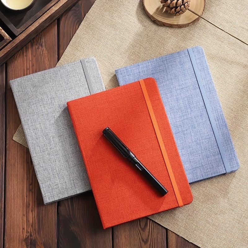 Hard Leather Office Notebook with Elastic Band & Cloth Surface