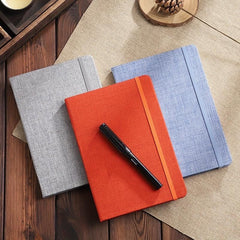 Hard Leather Office Notebook with Elastic Band & Cloth Surface