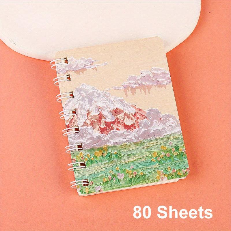 80sheets A7 Painting Landscape Coil Book Mini Pocket Notepad Diary Notebook