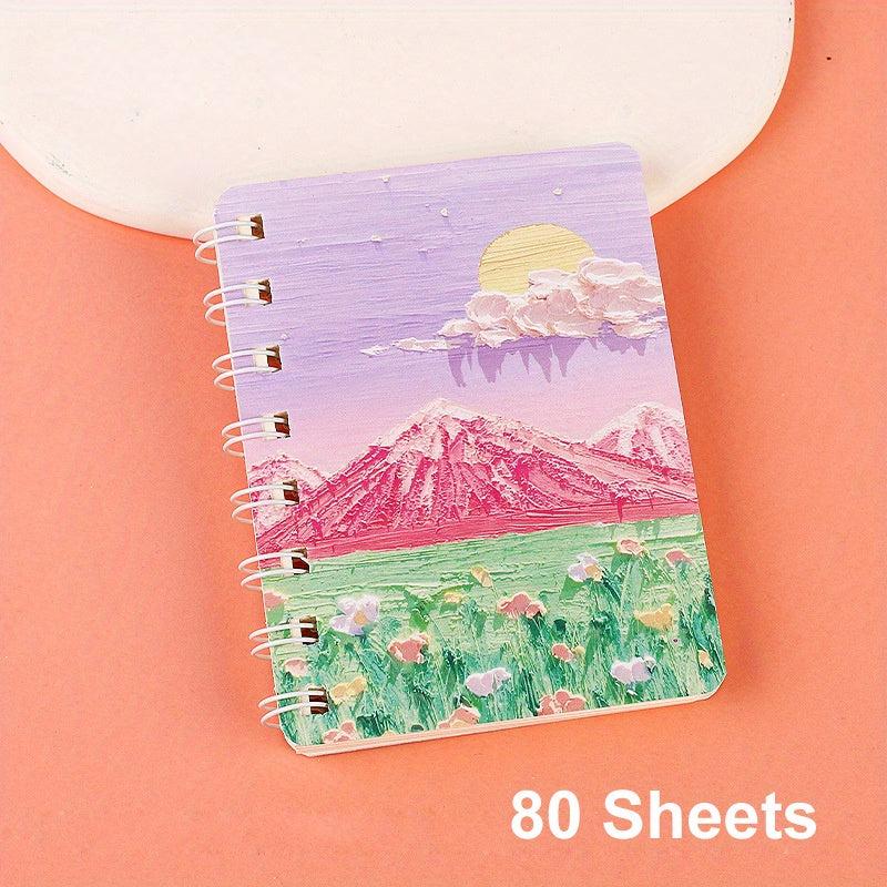 80sheets A7 Painting Landscape Coil Book Mini Pocket Notepad Diary Notebook