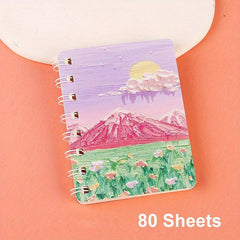80sheets A7 Painting Landscape Coil Book Mini Pocket Notepad Diary Notebook