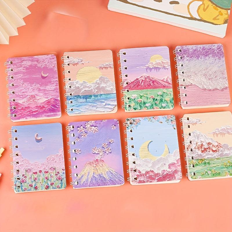 80sheets A7 Painting Landscape Coil Book Mini Pocket Notepad Diary Notebook