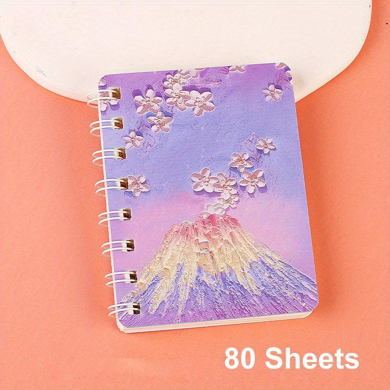 80sheets A7 Painting Landscape Coil Book Mini Pocket Notepad Diary Notebook