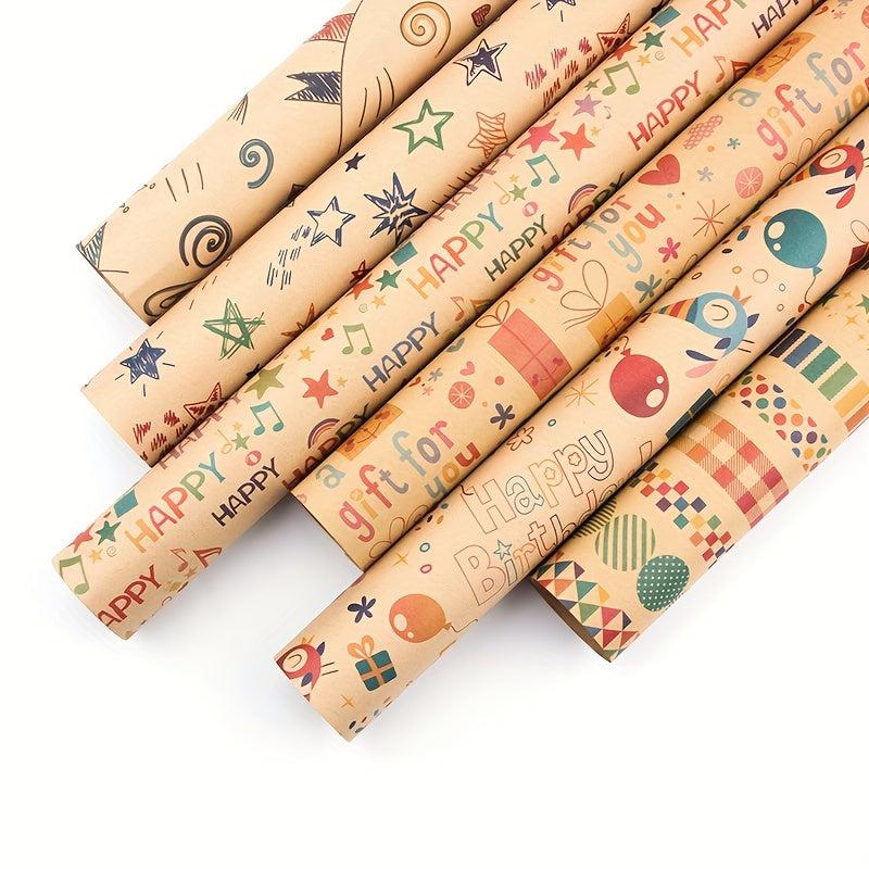 6pcs Colorful Cartoon Birthday Gift Wrapping Paper Roll
