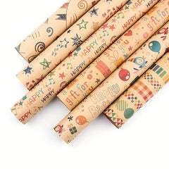 6pcs Colorful Cartoon Birthday Gift Wrapping Paper Roll