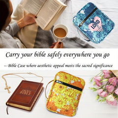 Bible Cover Carrying Case with Handle and Zippered Pocket