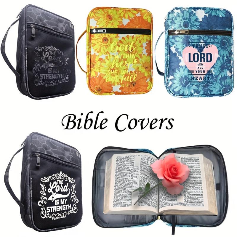 Bible Cover Carrying Case with Handle and Zippered Pocket