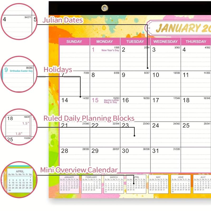 18-Month Academic Desk Calendar, Julian Dates, School Home Office