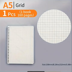 A5 Coil Notebook 80 Sheets PP Cover Horizontal Line Grid Spiral Hardcover