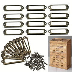 12pcs Antique Brass Iron Drawer Label Pull Handle Card Holder