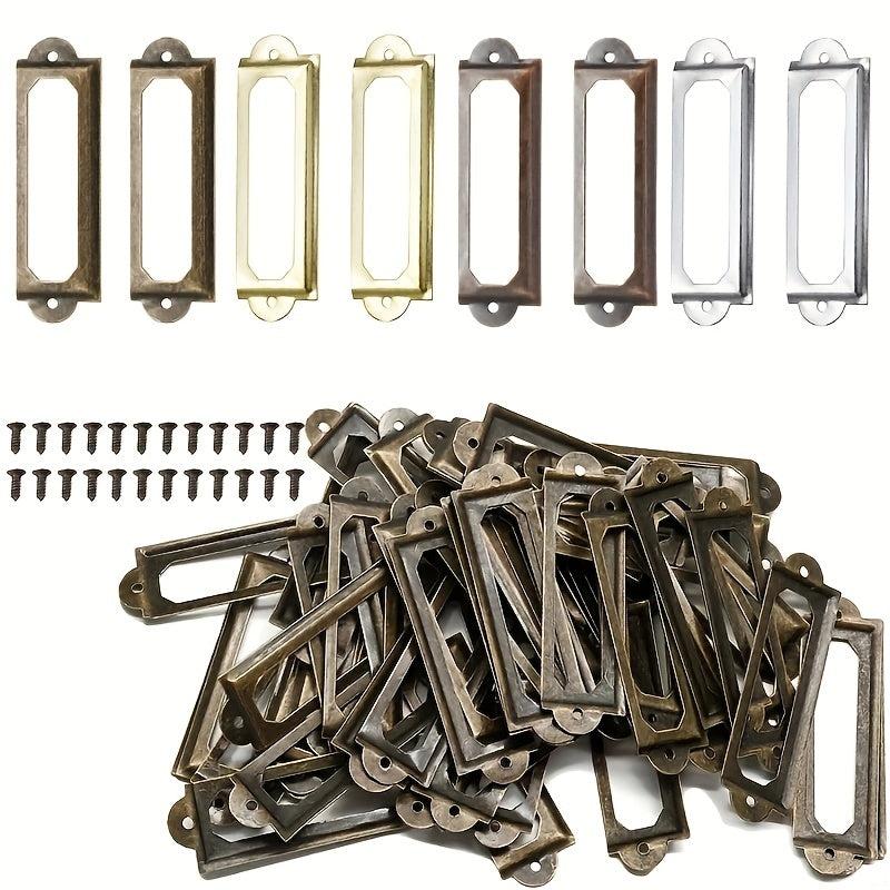 12pcs Antique Brass Iron Drawer Label Pull Handle Card Holder