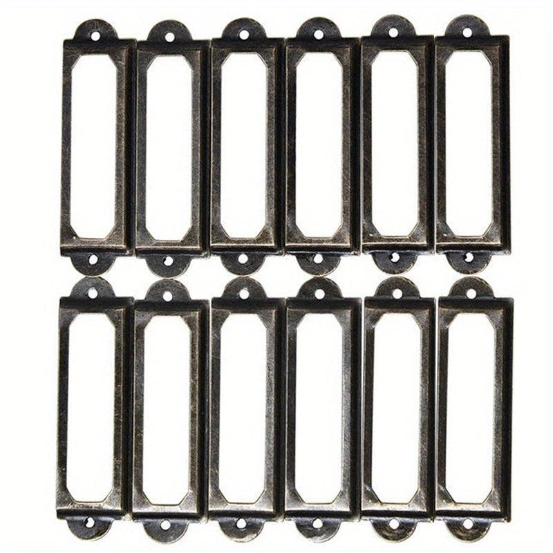 12pcs Antique Brass Iron Drawer Label Pull Handle Card Holder