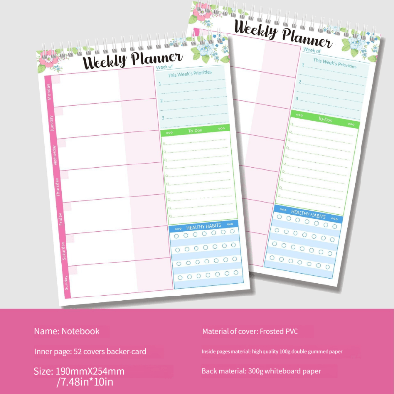 52cs Spiral Binding Planner Daily Task Reminder Health Notepad Time Management