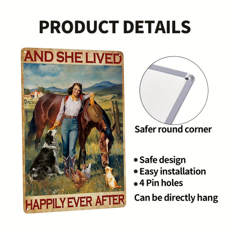 Horse Woman Poster Decorative Painting Metal Sign for Home Bar Cafe Garage