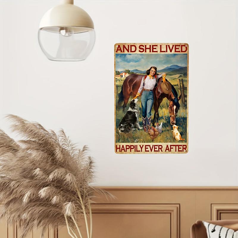 Horse Woman Poster Decorative Painting Metal Sign for Home Bar Cafe Garage