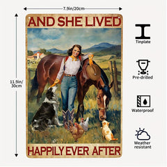 Horse Woman Poster Decorative Painting Metal Sign for Home Bar Cafe Garage