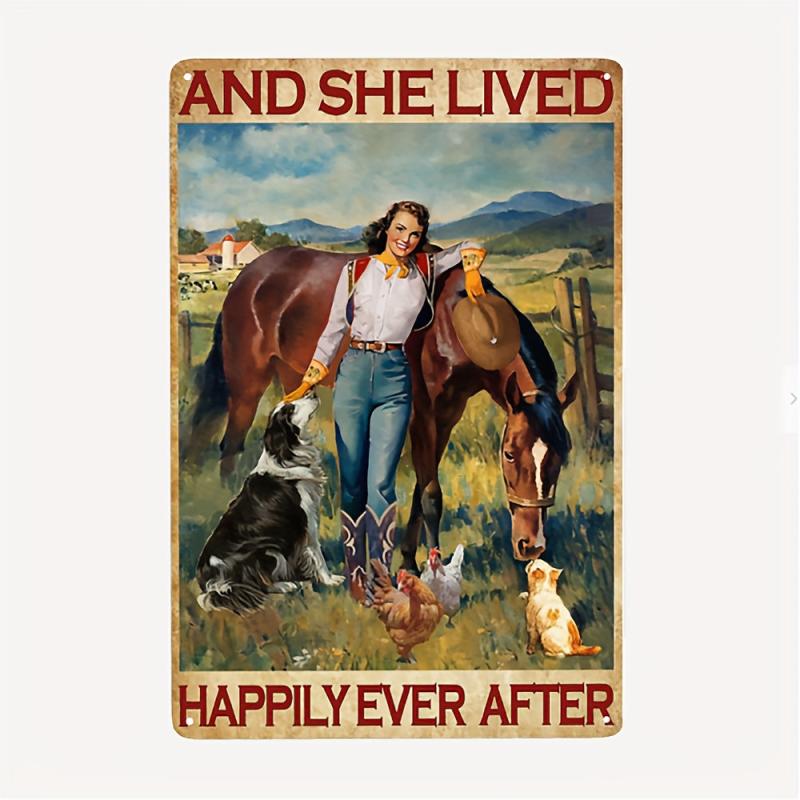 Horse Woman Poster Decorative Painting Metal Sign for Home Bar Cafe Garage