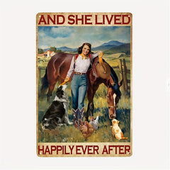 Horse Woman Poster Decorative Painting Metal Sign for Home Bar Cafe Garage