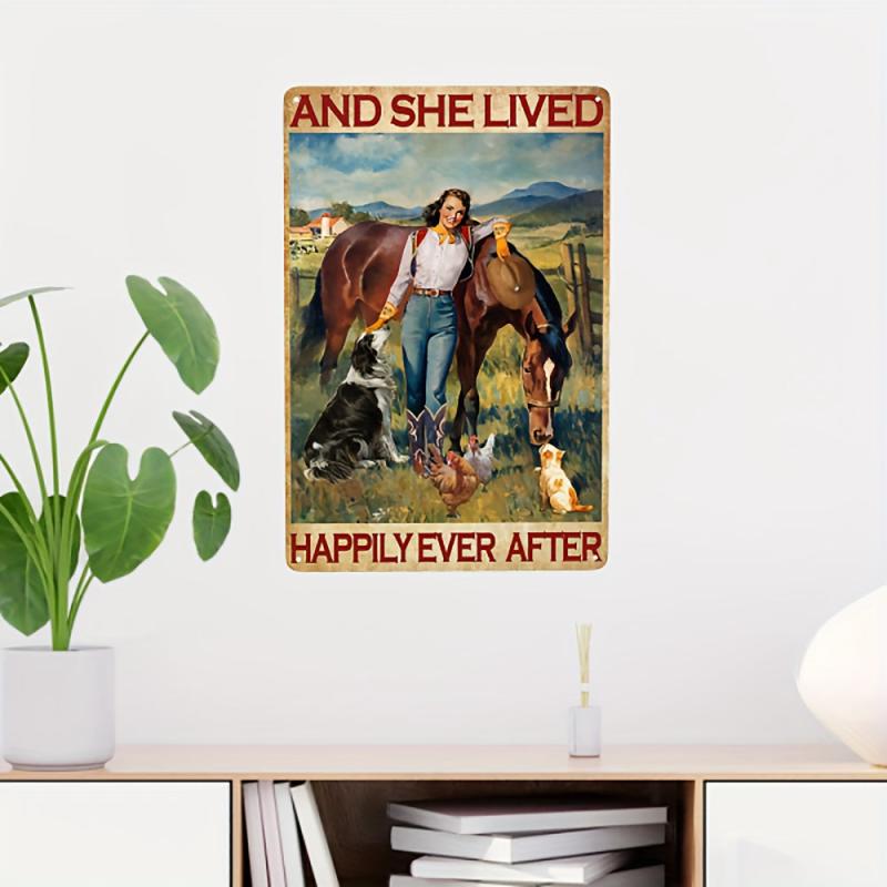 Horse Woman Poster Decorative Painting Metal Sign for Home Bar Cafe Garage