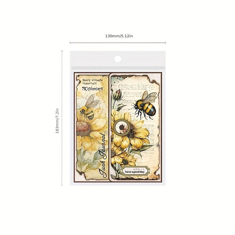 30pcs Retro Art Bee Multiple Flowers Animal Plant Journal Diy Decoration Paper