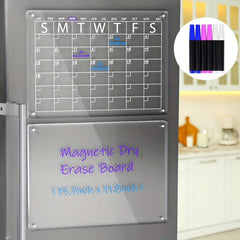 Acrylic Magnetic Dry Erase Board & Calendar for Fridge - Clear Set of 2