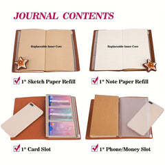 Niece Leather Journal Set With Pen 140 Pages Refillable Travel Diary