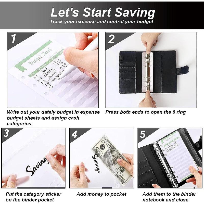 PU Leather Budget Planner A6 Cash Envelope Binder