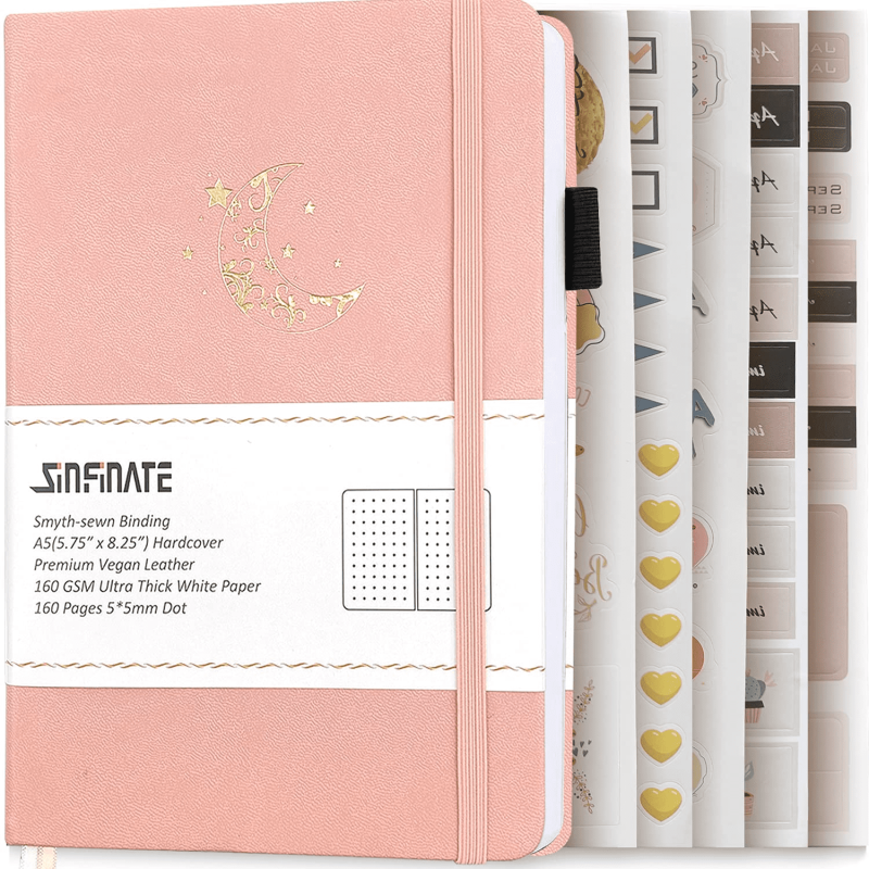 Dotted Journal Bullet Notebook Vegan Leather 160Gsm Thick Paper, Inner Pocket