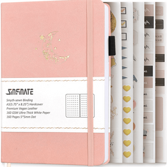 Dotted Journal Bullet Notebook Vegan Leather 160Gsm Thick Paper, Inner Pocket