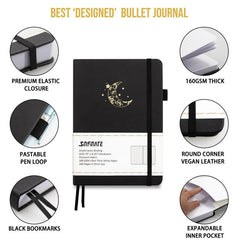 Dotted Journal Bullet Notebook Vegan Leather 160Gsm Thick Paper, Inner Pocket
