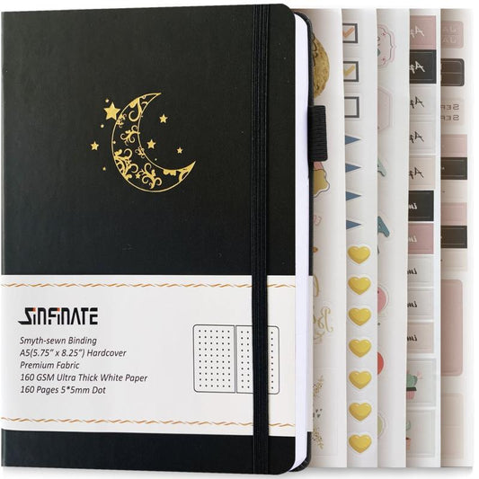Dotted Journal Bullet Notebook Vegan Leather 160Gsm Thick Paper, Inner Pocket