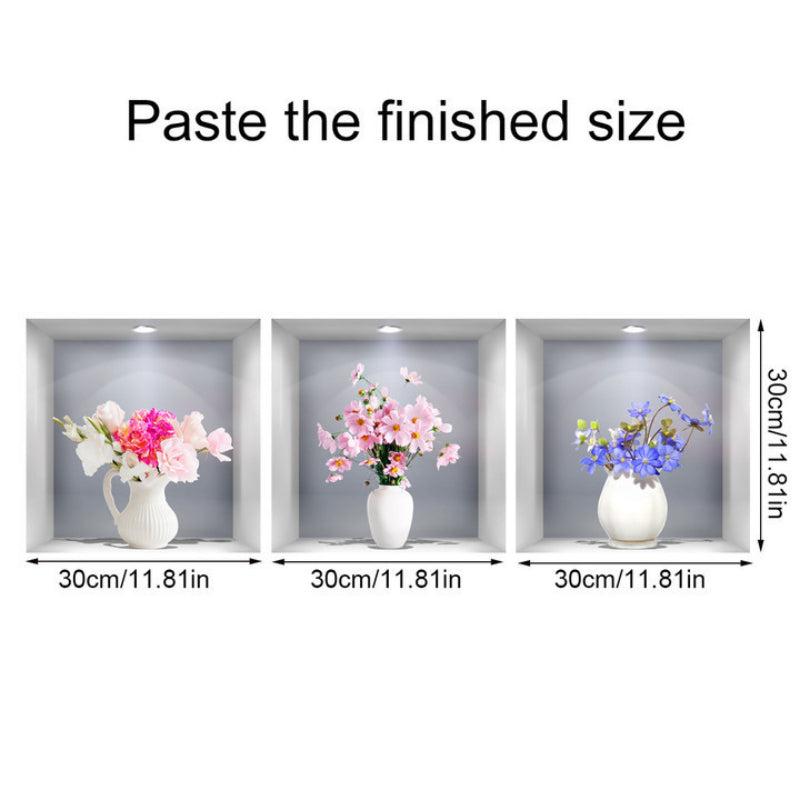 3pcs 3D Vases Plants Flowers Wall Stickers Decorative Triptych Background