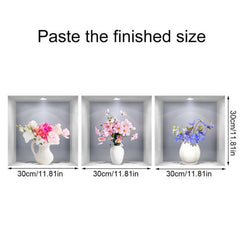 3pcs 3D Vases Plants Flowers Wall Stickers Decorative Triptych Background